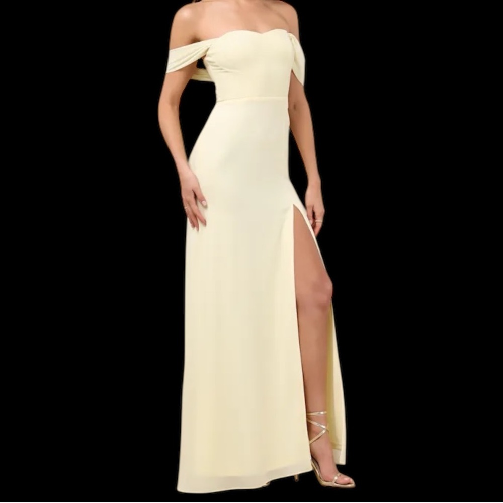 Lulus Magical Magnetism Pale Yellow Off-the-Shoulder Maxi Dress NWOT - Picture 5 of 6